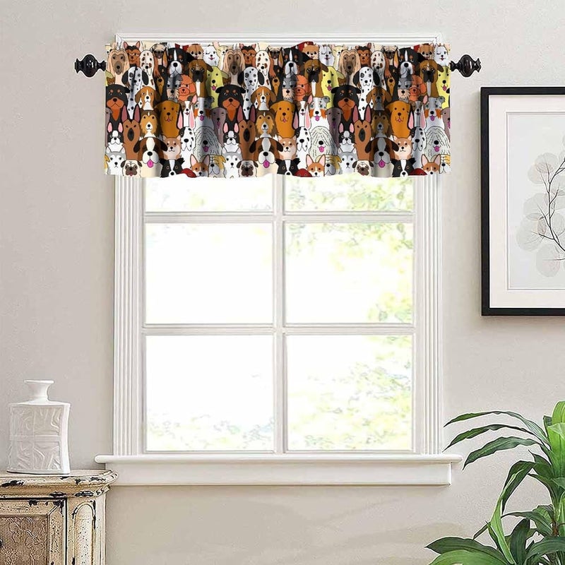 YSWOW Cute Dog Valance Curtain for Kids Boys Girls Bedroom Funny Puppy Pet Cartoon Animal Art Printed Window Drapes Decor W54xL18in Fabric 1 Panel - Image 2